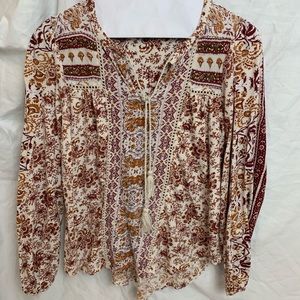 Lucky Brand Fall Colors Floral Patterned Blouse